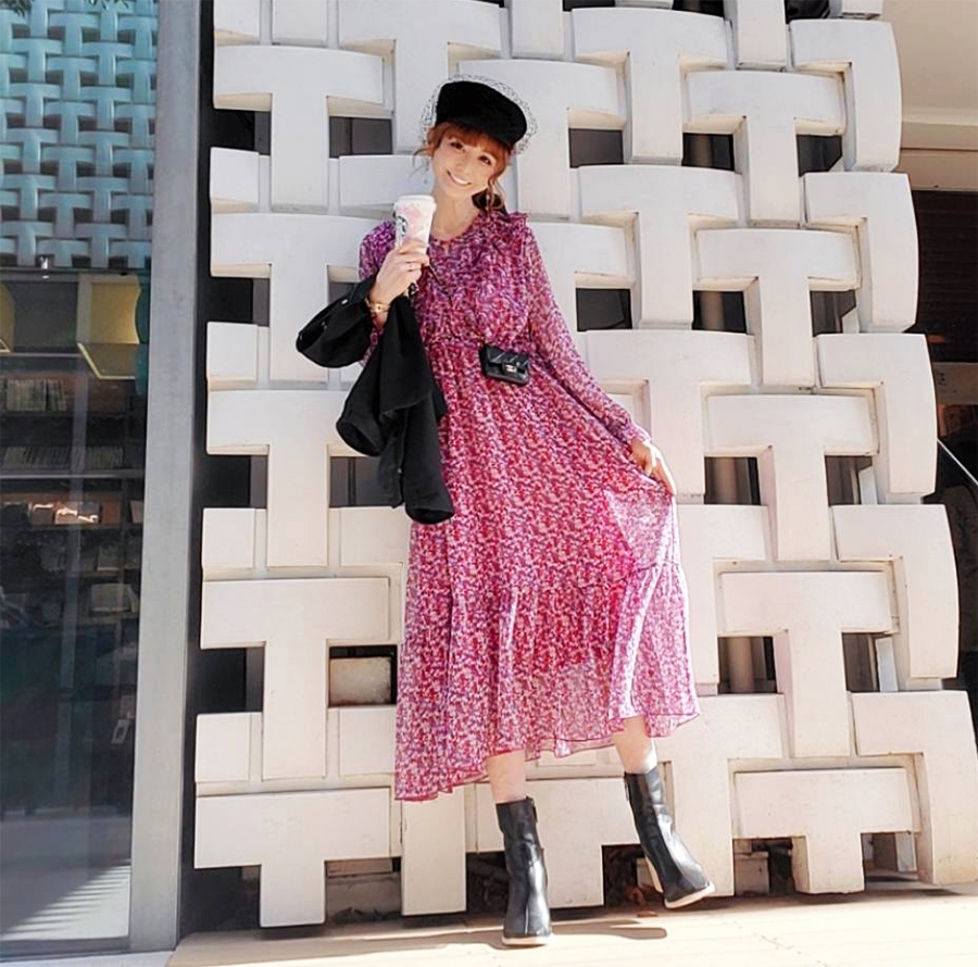 07 フェラガモ フリルスリーブワンピース Size40 L ピンク正規品 フラワー柄フリルワンピース | ＆ LOVE CLOSET