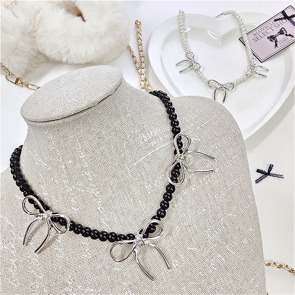 【SELECT】ボウりぼんパールネックレス（3PCS)"