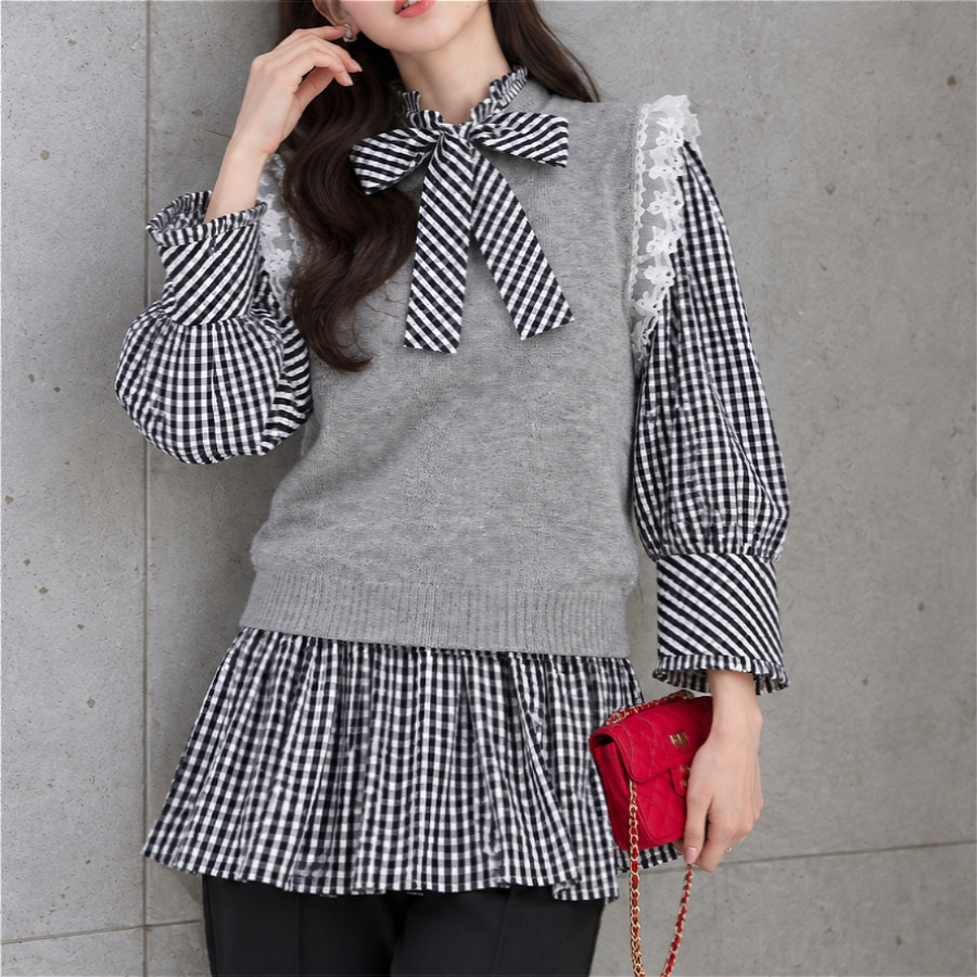 【SELECT】さりげなく華やぐ♡レースデコレーションニットベスト
